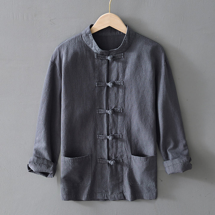 Herren nan leichte Leinenjacke im traditionellen chinesischen Stil mit Stehkragen und Knotenverschlüssen Echo Archiv