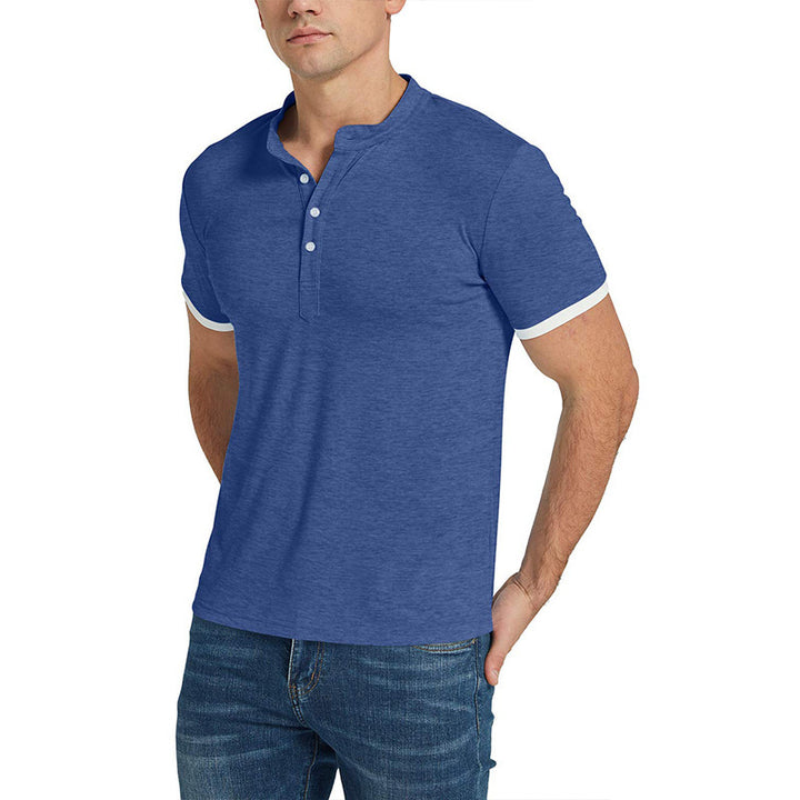 Herren Kurzarm Henley-Shirt mit modischem Stehkragen und kontrastierenden Ärmeln Echoarchiv