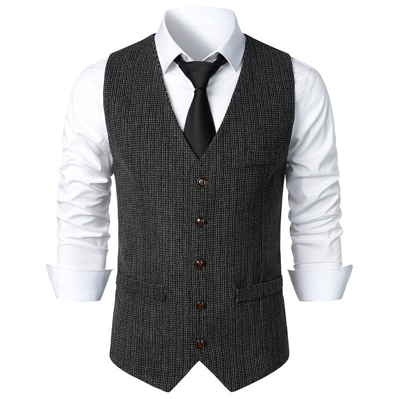 Herren Taillierte Strickweste mit V‑Ausschnitt und durchgehender Knopfleiste Echo Archiv