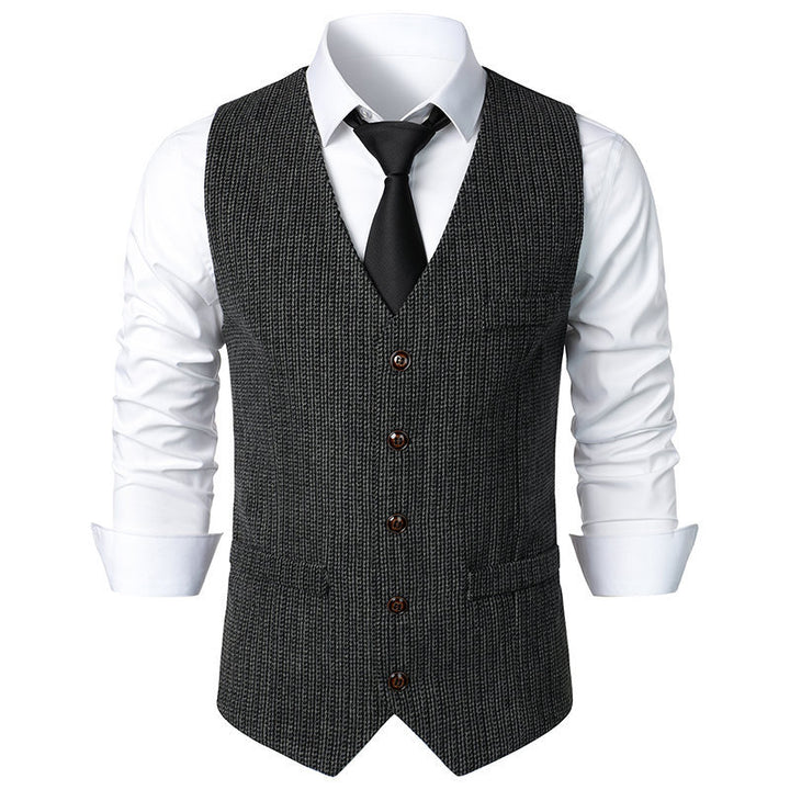 Herren Taillierte Strickweste mit V‑Ausschnitt und durchgehender Knopfleiste Echo Archiv