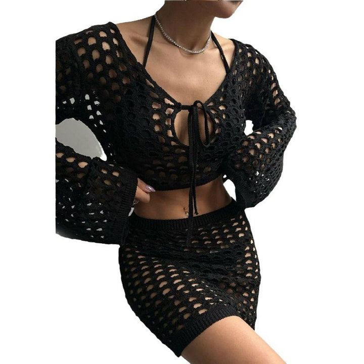 Damen gehäkeltes Strandoutfit mit offener Front Echo Archiv