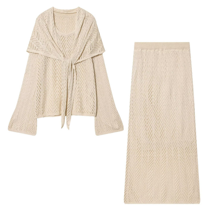Damen Ajourstrick-Set mit offener Cardigan und Midirock Echo Archiv