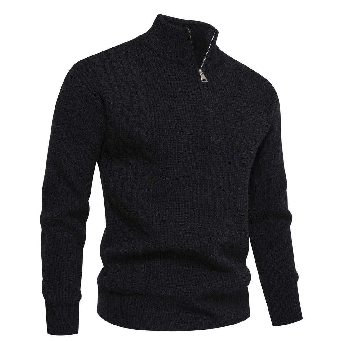 Herren Feinstrick-Halbzip-Pullover mit Stehkragen, Rippstruktur und Schulter-Zopfdetail Echo Archiv