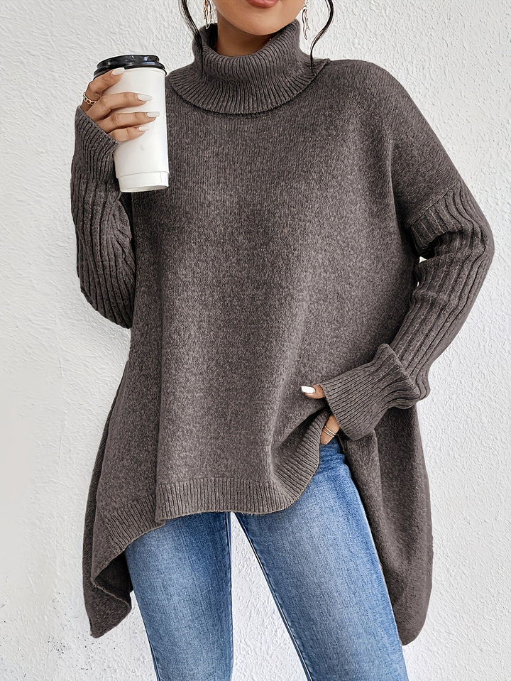 Damen nan Oversize Strickpullover mit hohem Rollkragen, gerippten Ärmeln und asymmetrischem Saum Echo Archiv