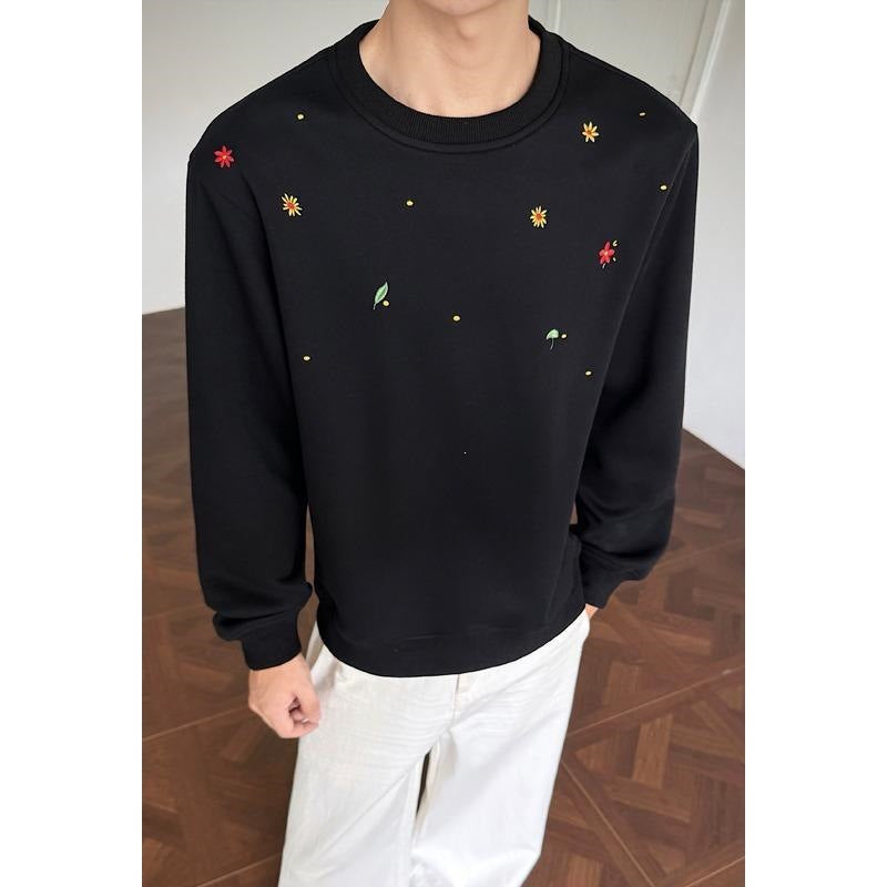 Herren Rundhals-Sweatshirt mit minimalistischer Blumenstickerei und cleanem Schnitt – Norvane