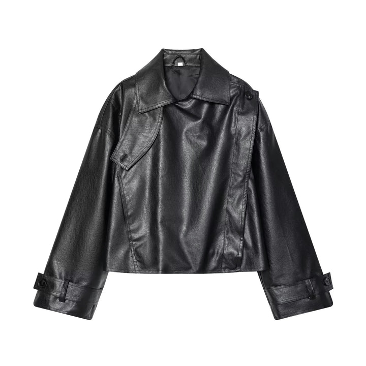 Damen cropped Trenchjacke im Oversize-Look aus veganem Lederimitat – Célinea