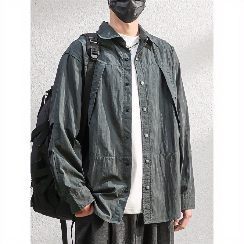 Herren Leichte Overshirt-Hemdjacke im Relaxed-Look mit Druckknopfleiste und Faltendetail Echoarchiv