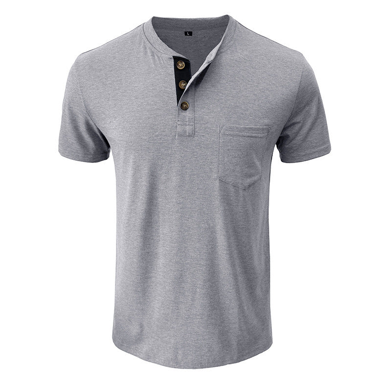 Herren lässiges Henley T-Shirt mit Knopfleiste und Brusttasche Echoarchiv