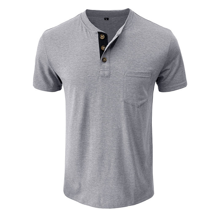 Herren lässiges Henley T-Shirt mit Knopfleiste und Brusttasche Echoarchiv