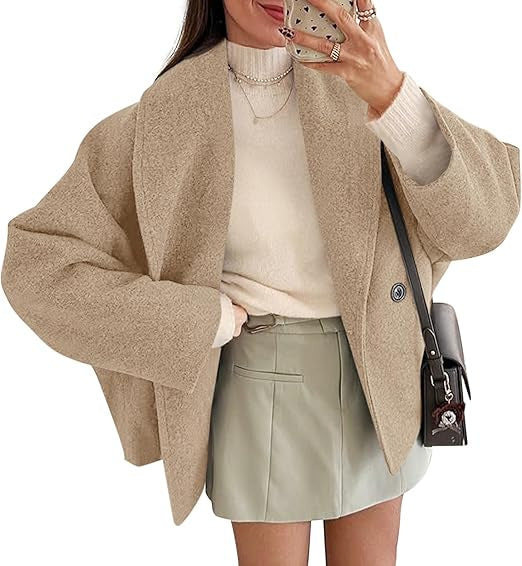 Damen oversized Teddyjacke mit großem Schalkragen und Ein-Knopf-Verschluss – Célinea
