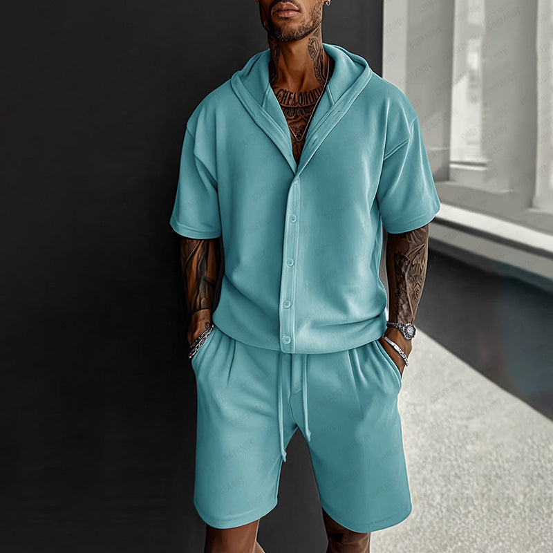 Herren komfortables Kurzarm-Set mit lässigem Hoodie und Shorts Echoarchiv