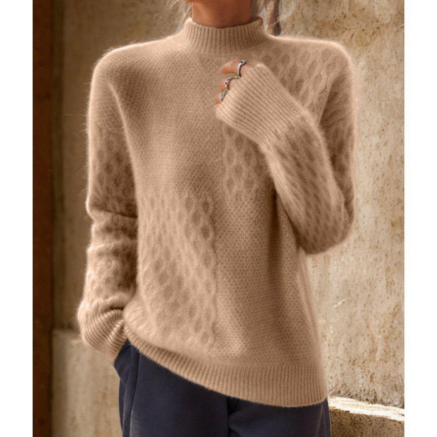 Damen nan lässiger Mohair-Mix Feinstrickpullover mit Strukturmix, Stehkragen und überschnittenen Schultern Echo Archiv