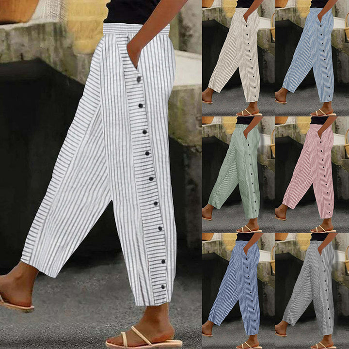Damenweite Culotte-Hosen mit Paperbag-Taille, Knopfleiste und Seitentaschen – Avélisse