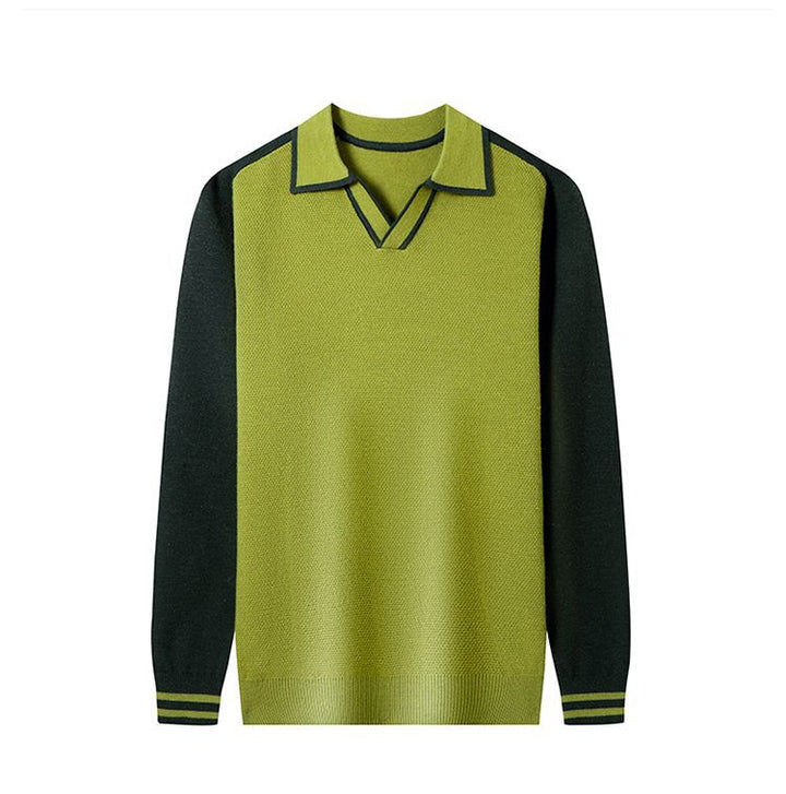 Herren Feinstrickpullover mit V-Ausschnitt und modischem Kontrastdesign Echoarchiv
