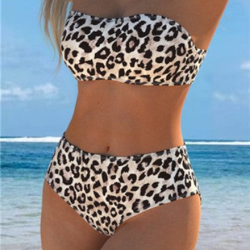 Damen Bandeau-Bikini mit hohem Taillenschnitt und stilvollem Leopardenmuster Echo Archiv