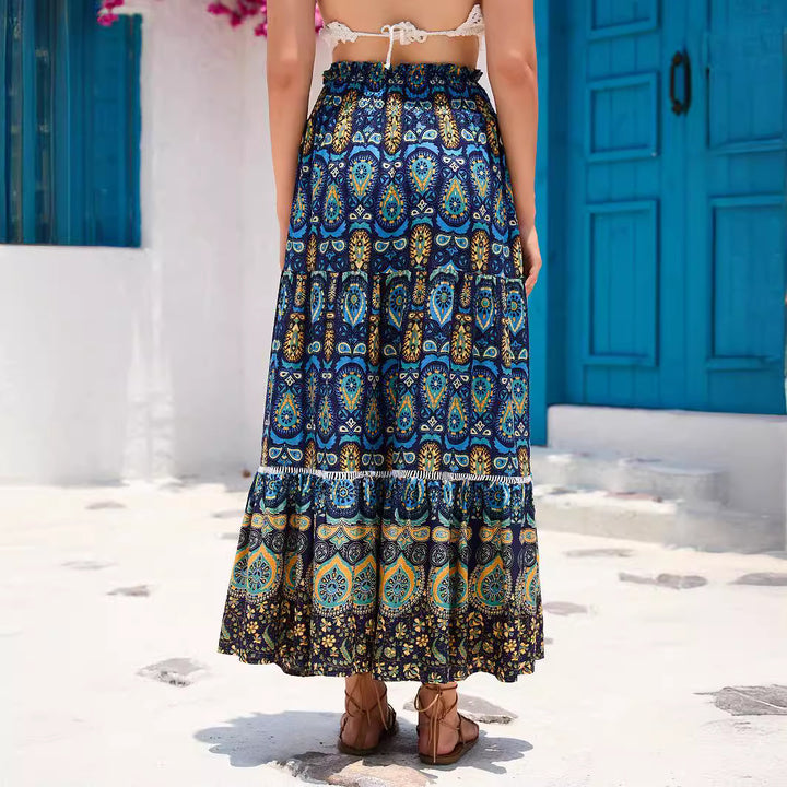 Damen nan Maxirock im Boho‑Stil mit Stufen, gerafftem Elastikbund und Paisley‑Print Echo Archiv