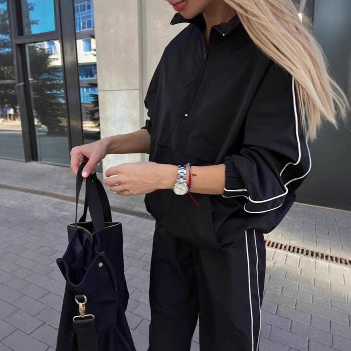 Damen Oversized Windjacke Halbzip-Anorak mit Kängurutasche und Paspelierung – Célinea
