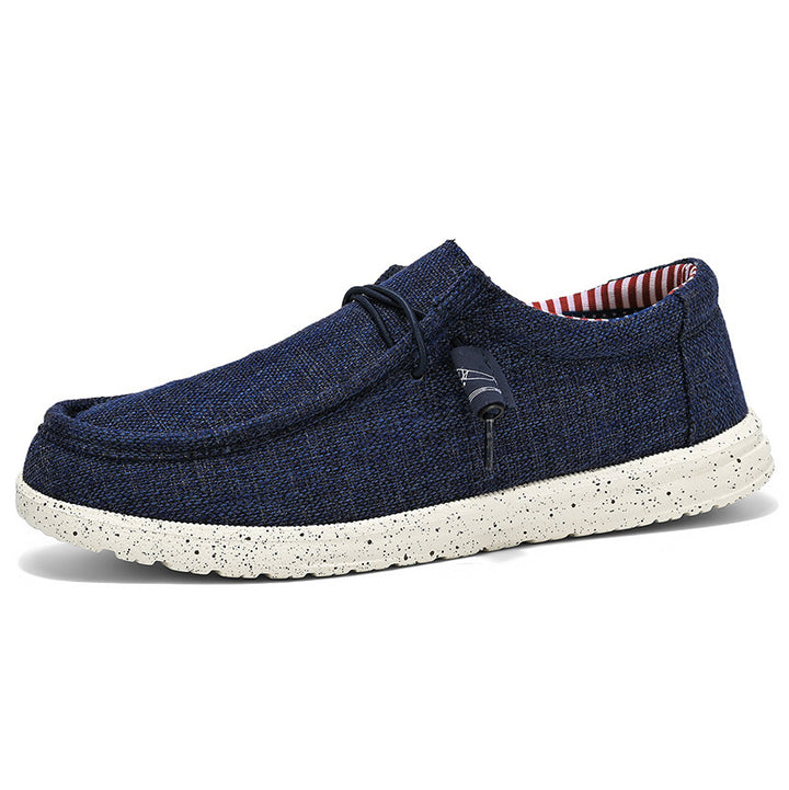 Herren lässiger Mokassin-Slipper aus Leinenstoff mit gepolsterter Komfortsohle und elastischem Schnürzug – Tavélo