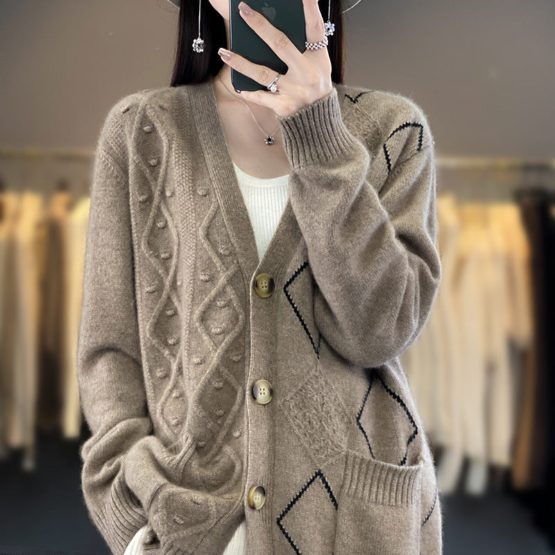 Damen Kuscheliger Oversize-Cardigan mit Ajour‑ und Rautendetail Echoarchiv