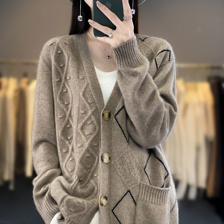 Damen Kuscheliger Oversize-Cardigan mit Ajour‑ und Rautendetail Echoarchiv