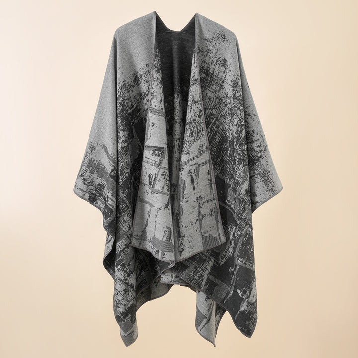 Damen Wollmix-Cape mit grafischem Jacquard, offenem Kimono-Fall und weichfallender Drapierung Echo Archiv