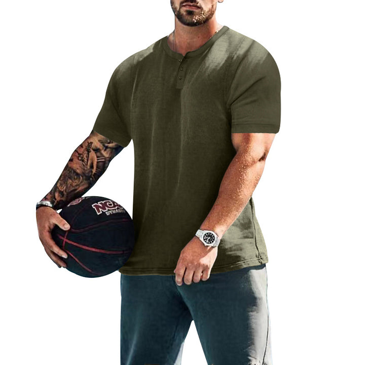 Herren lässiges Kurzarm-Henley-Shirt mit hochwertigem Baumwoll-Mix und praktischem Knopfdesign Echoarchiv