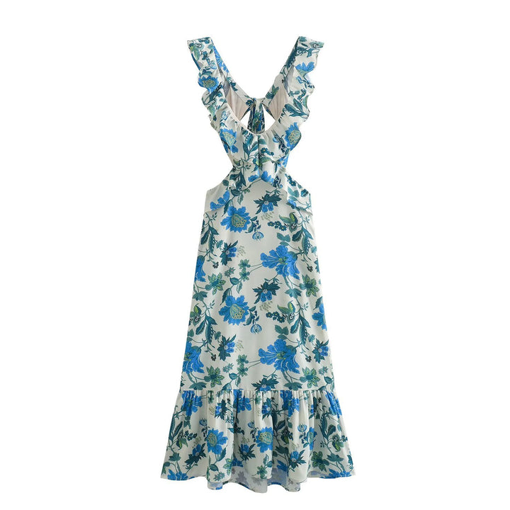 Damen Maxikleid mit voluminösem Rüschensaum und tiefem V-Ausschnitt Echo Archiv