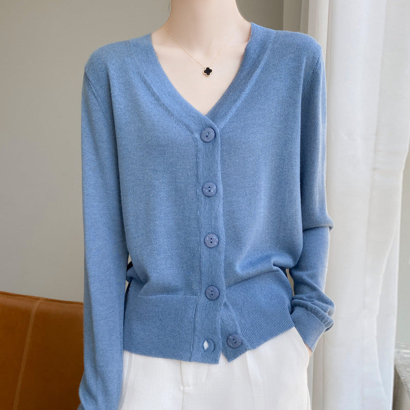 Damen Leichter V‑Ausschnitt-Cardigan mit seitlichem Saumschlitz und geripptem Bund Echoarchiv
