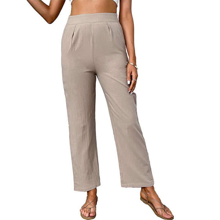 Damen Leichte Leinenoptik-Hose mit hoher Taille und geradem Bein Echoarchiv