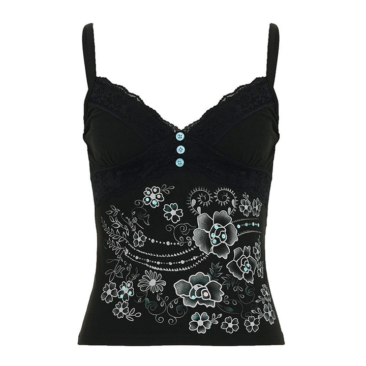 Damen Spitzentop mit floralem Design und dekorativen Knöpfen Echo Archiv