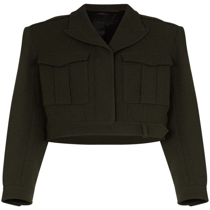 Damen Kurzjacke im Military-Tailoring aus Wollmix mit Pattentaschen und Taillengürtel Echoarchiv