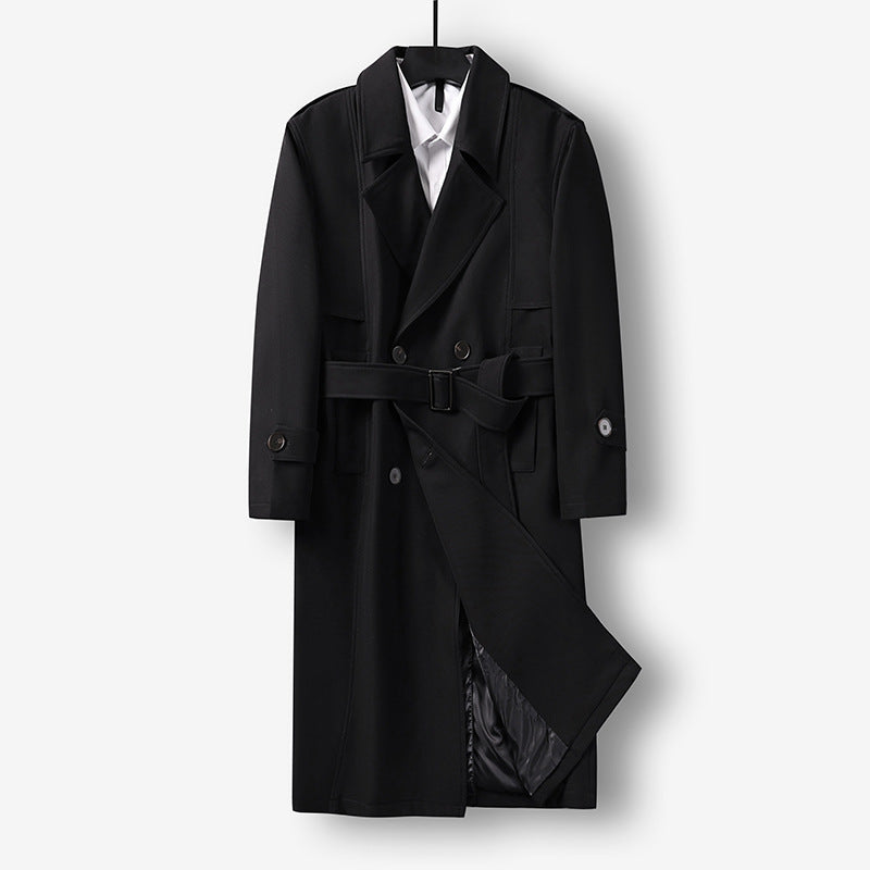 Herren Midilanger Doppelreihiger Trenchcoat mit Taillengürtel, abgefalcetem Revers und kariertem Innenfutter Echoarchiv