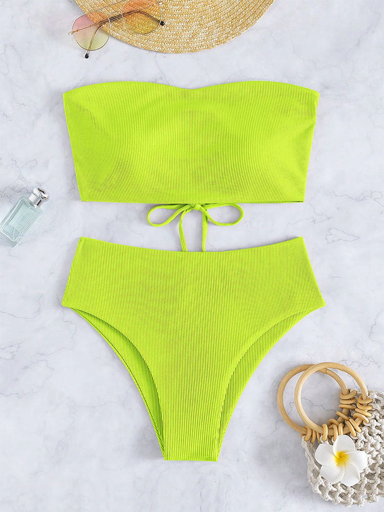 Damen Bandeau-Bikini-Set mit hohem Beinausschnitt und Bindedetails Echo Archiv