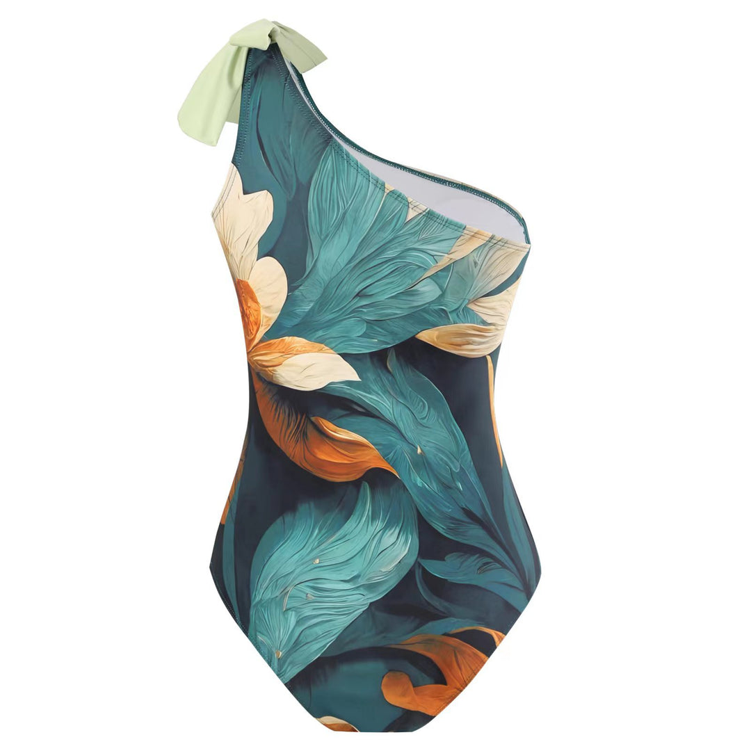 Damen Einteiliger Badeanzug mit asymmetrischem Design und passendem Wickelrock Echo Archiv