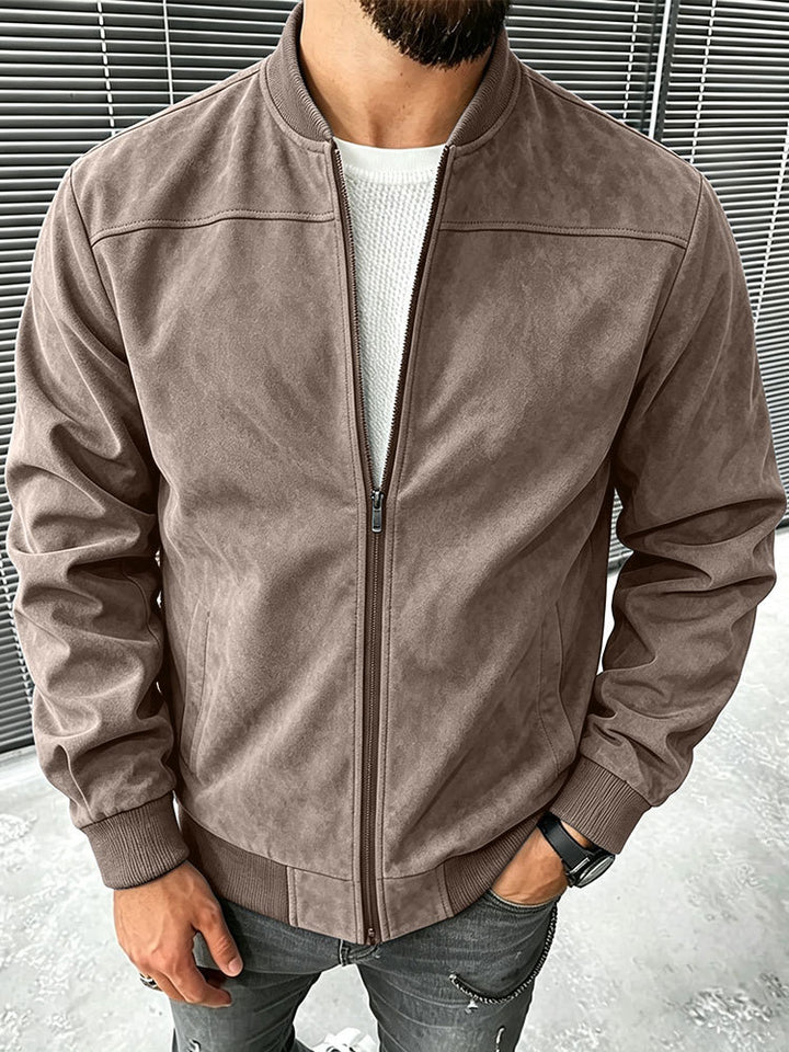 Herren Veloursleder-Optik Bomberjacke mit Reißverschluss und Rippbündchen Echoarchiv