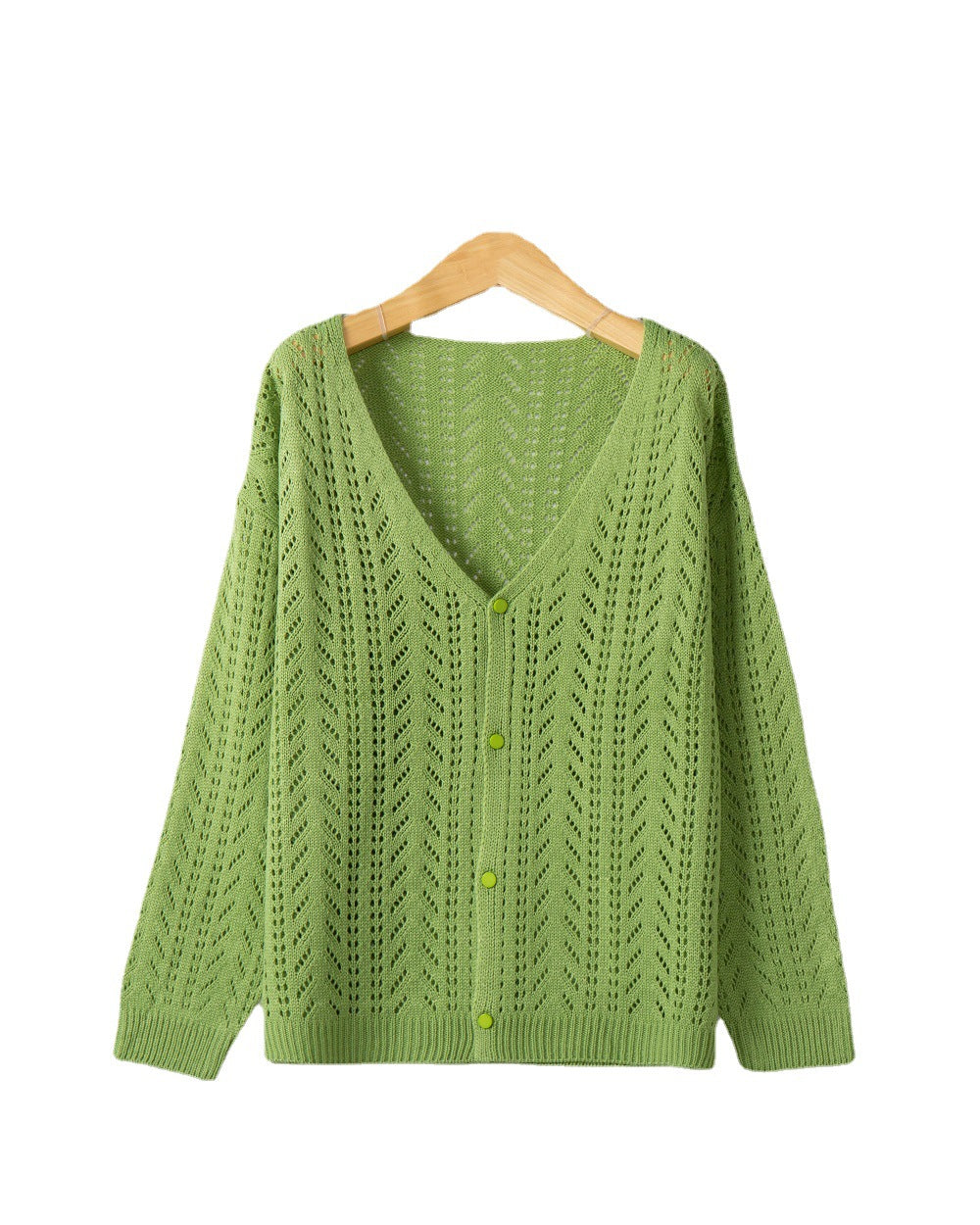 Damen Leichte Ajour-Strickjacke mit tiefem V-Ausschnitt und Knopfleiste Echo Archiv