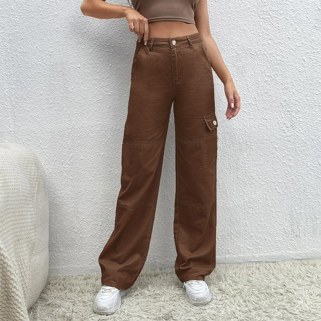 Damen Hochtaillierte Utility-Cargo-Hose im Wide‑Leg aus robustem Denim Echo Archiv