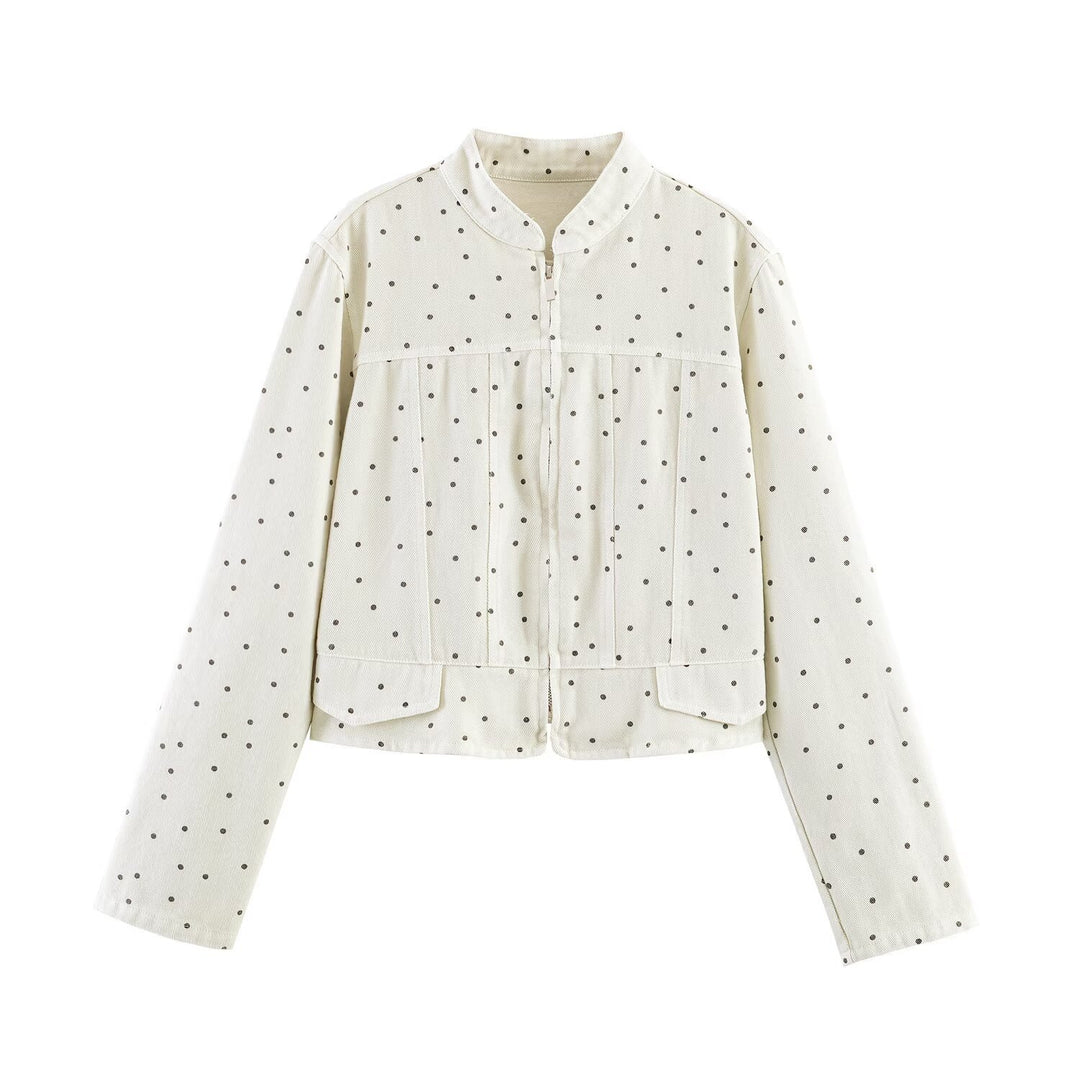 Damen Gepunktete Cropped-Jacke mit Stehkragen, Reißverschluss und aufgesetzten Taschen Echo Archiv