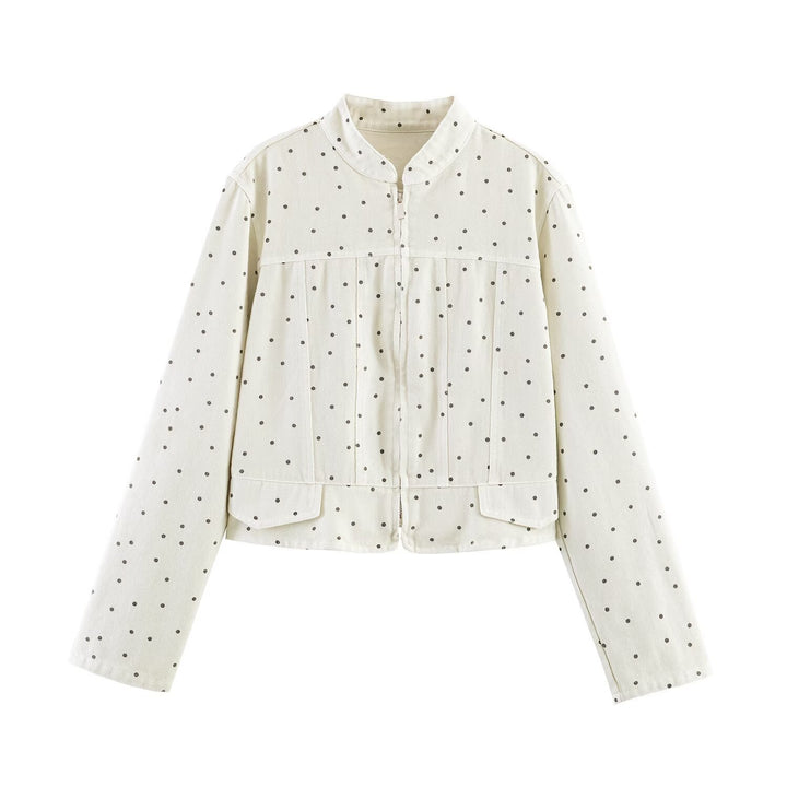Damen Gepunktete Cropped-Jacke mit Stehkragen, Reißverschluss und aufgesetzten Taschen Echo Archiv