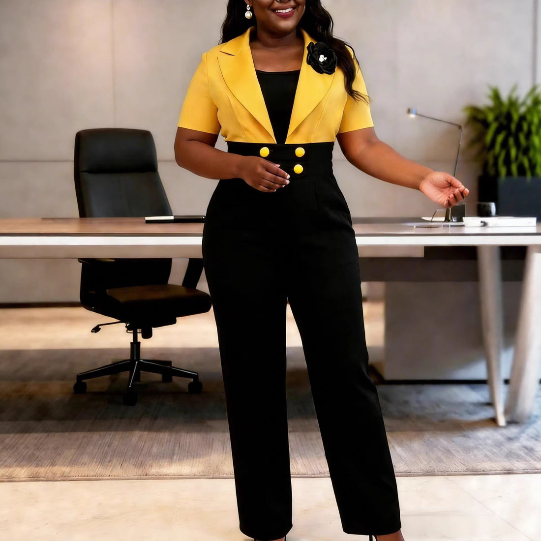 Damen Eleganter Jumpsuit mit tailliertem Blazer und modischen Akzenten – Solévia