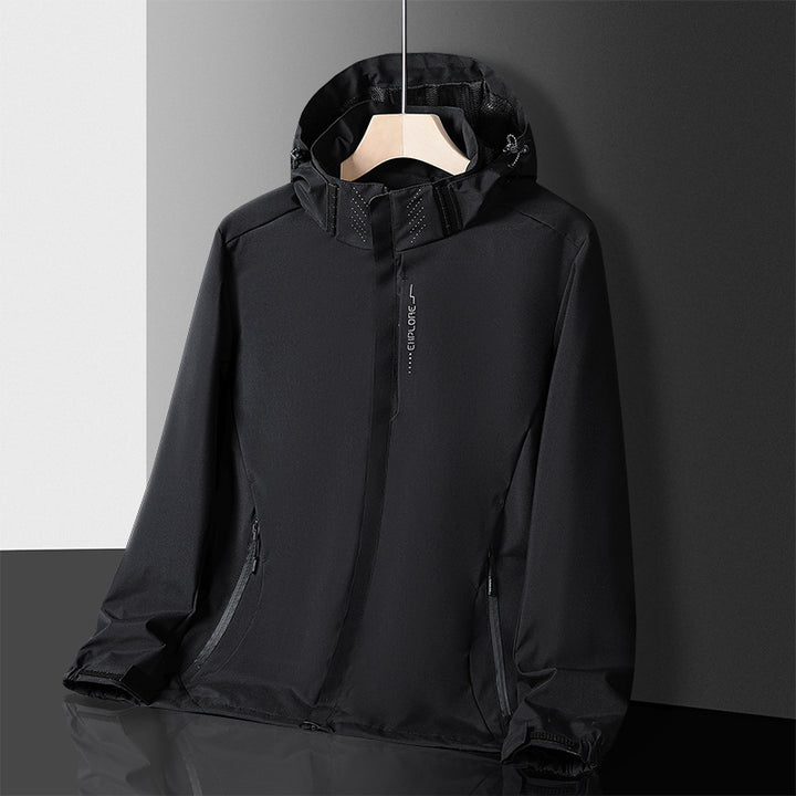 Herren Leichte technische Regenjacke mit Kapuze und dezenter Camouflage‑Textur – Taviero