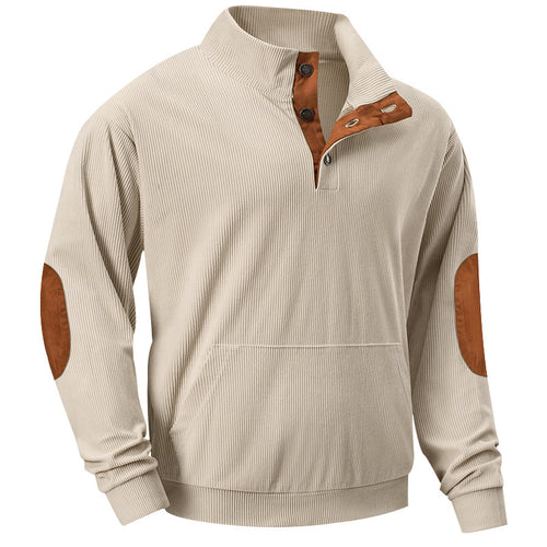 Herren nan strukturiertes Halbkragen-Sweatshirt mit Ellbogenpatches, Kängurutasche und feiner Rippstruktur Echo Archiv