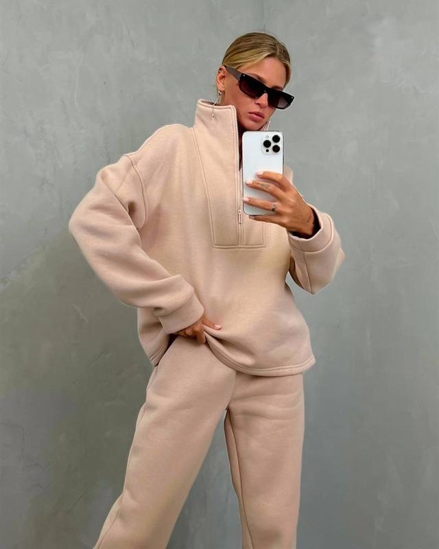 Damen nan weiches Oversize-Halbzip-Loungewear-Set mit hohem Stehkragen und taillierter Jogginghose Echo Archiv