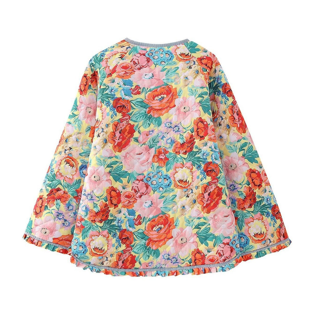 Damen nan gesteppte Swingjacke mit Blumenquilt Rundhals und Rüschensaum Echo Archiv