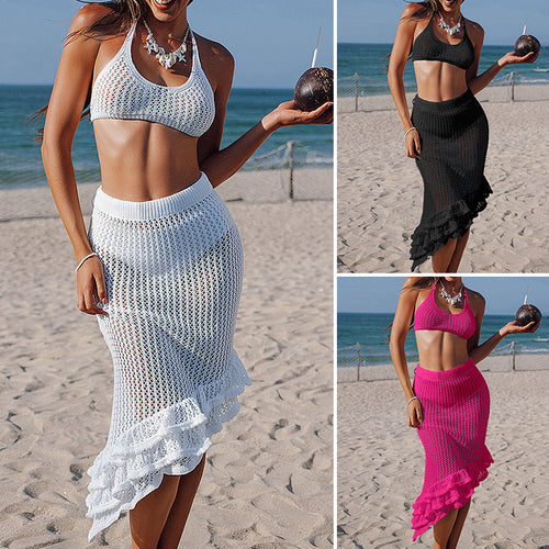 Damen Häkel-Bikiniset mit asymmetrischem Rock und Fransen Echo Archiv