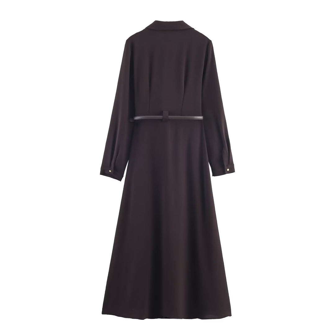 Damen 10+ langes Hemdblusenkleid mit durchgehender Knopfleiste und taillierendem Gürtel Echo Archiv