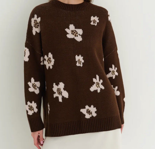 Damen Modischer Pullover mit floralen Mustern – Mavelle