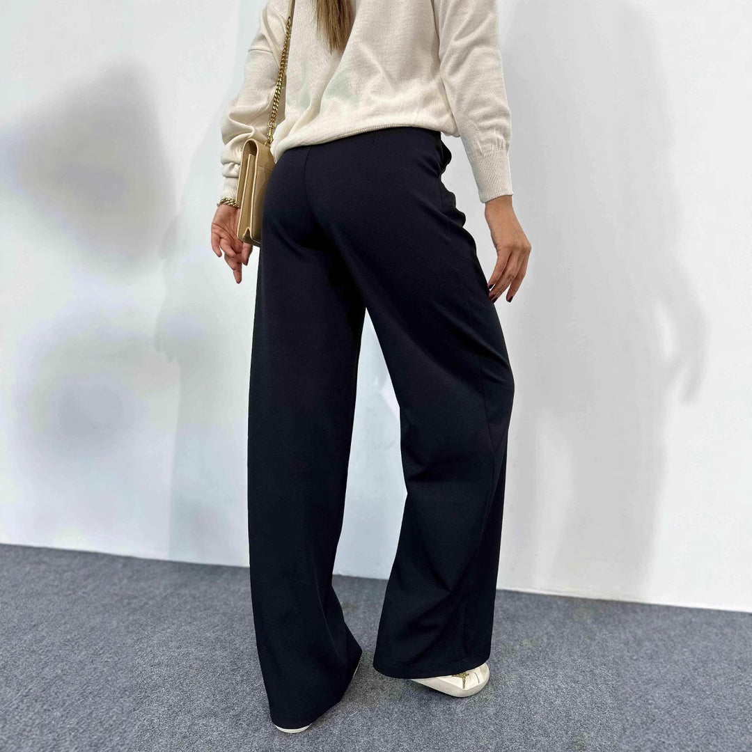 Damen Hochtaillierte weite Plissee-Hose mit weitem Bein – Avérine