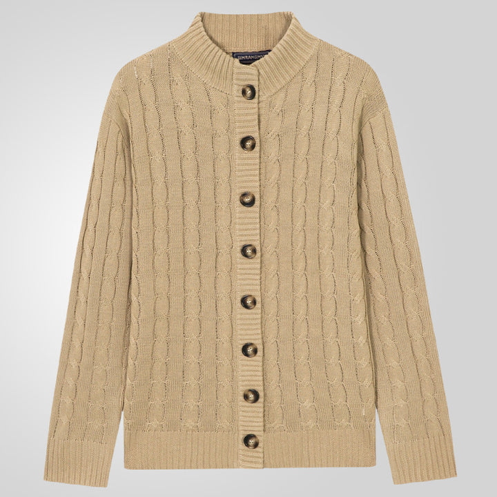 Herren Strickjacke mit Zopfmuster und umschlagbarem Kragen Echoarchiv