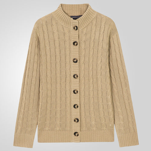 Herren Strickjacke mit Zopfmuster und umschlagbarem Kragen Echoarchiv